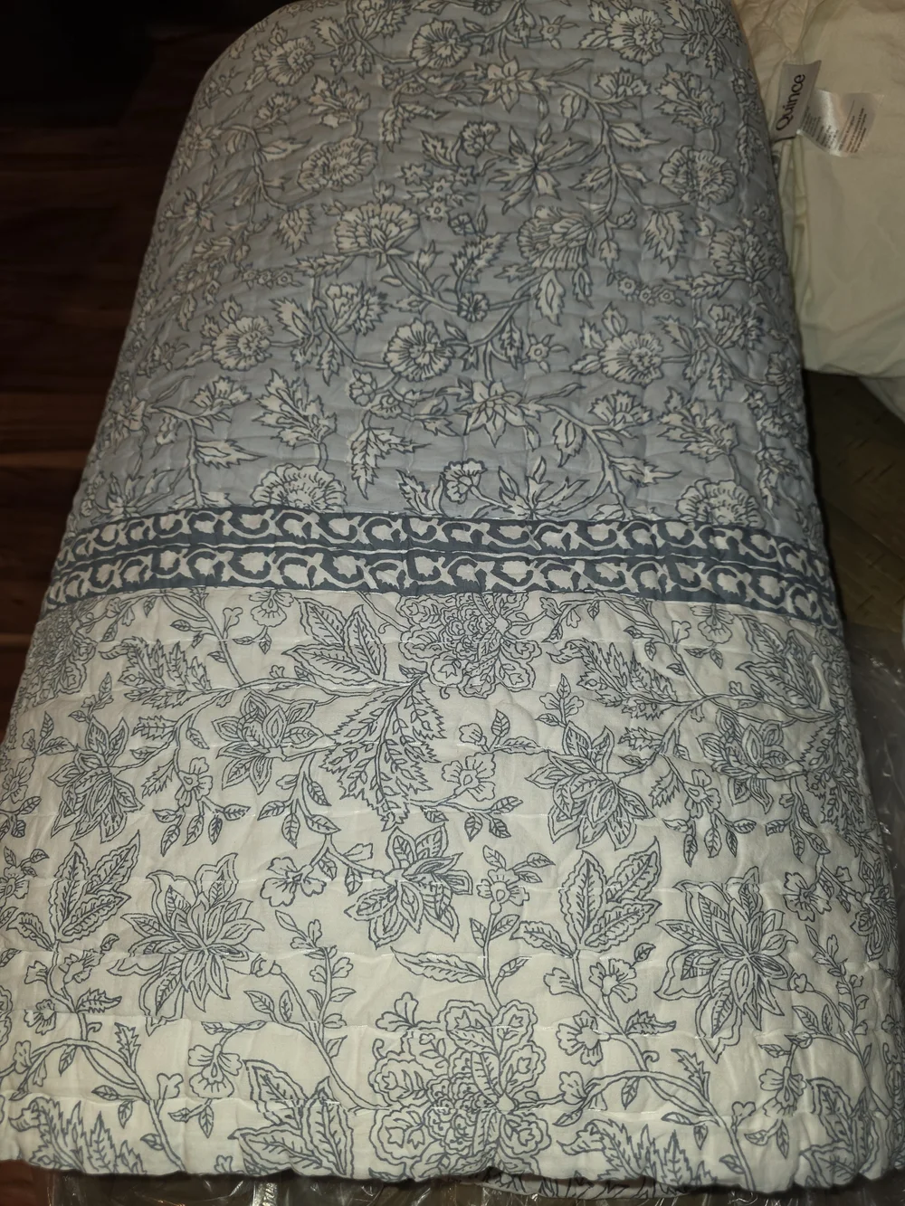 Quince Organic Cotton Block Print Quilt Set - Full/Queen - Blue
